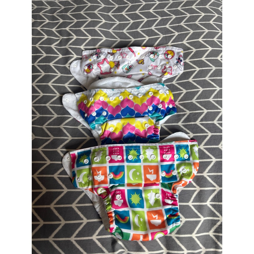 Sunbaby‎ Pocket Cloth Diaper Set 3 Covers 3 Inserts Hearts Rainbow Sun Moon